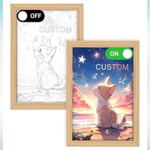 Customizable Cat Art with Wooden Frame